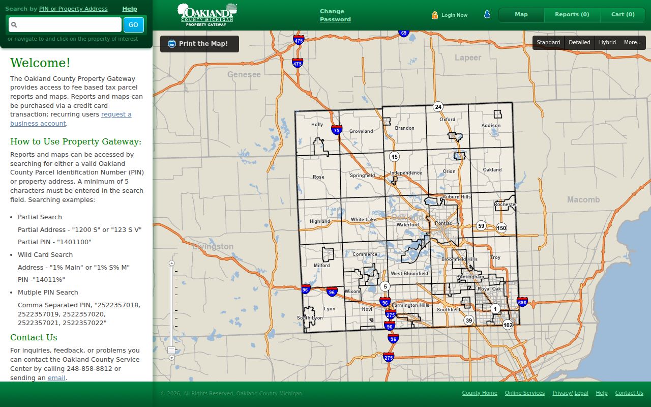 Birmingham residents directory Oakland County Property Gateway address and PIN search