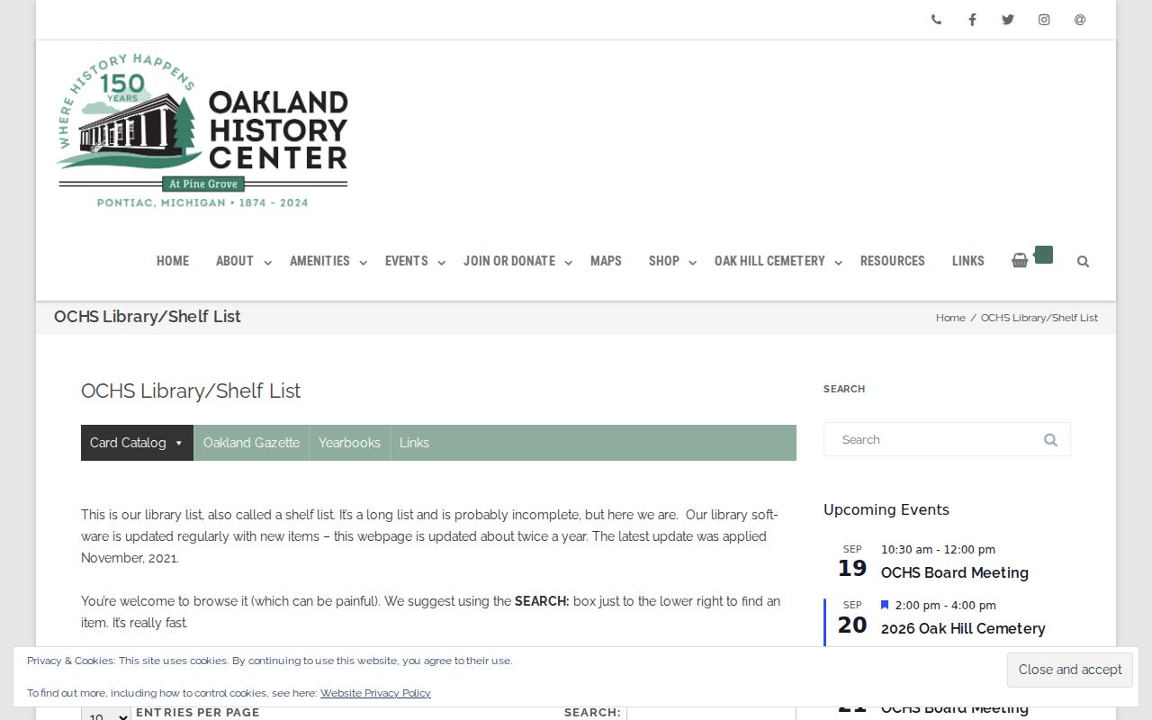 Birmingham city directory holdings on the Oakland County Historical Society shelf list