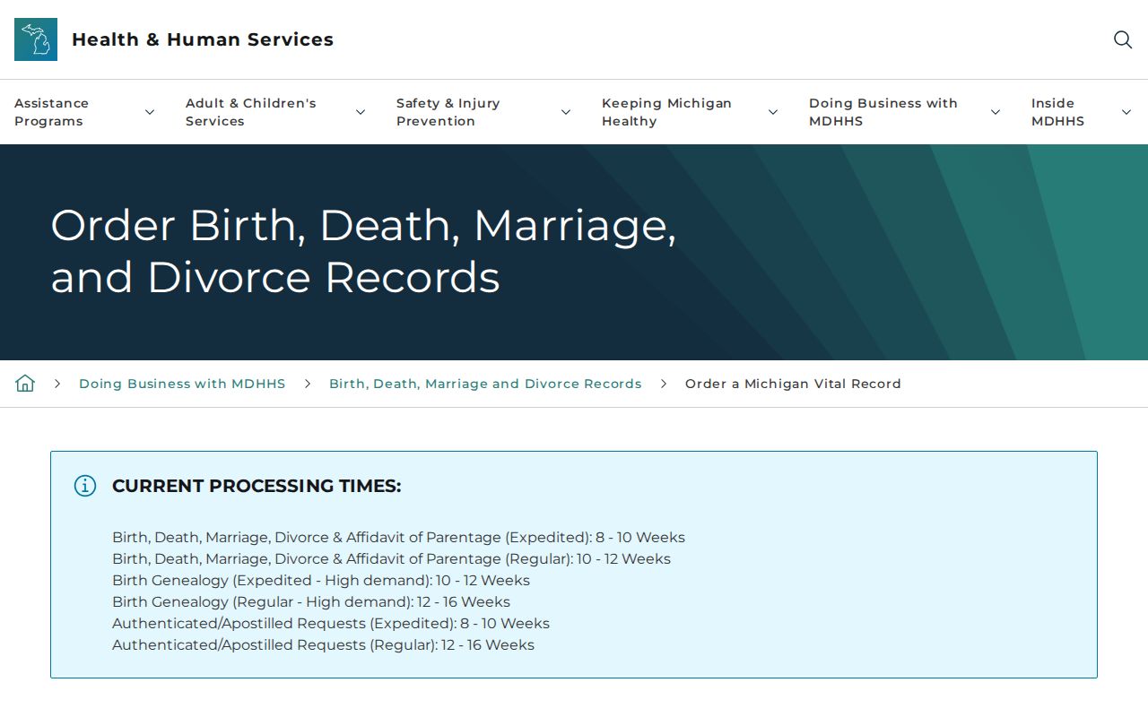 Birmingham residents directory Michigan vital record order page