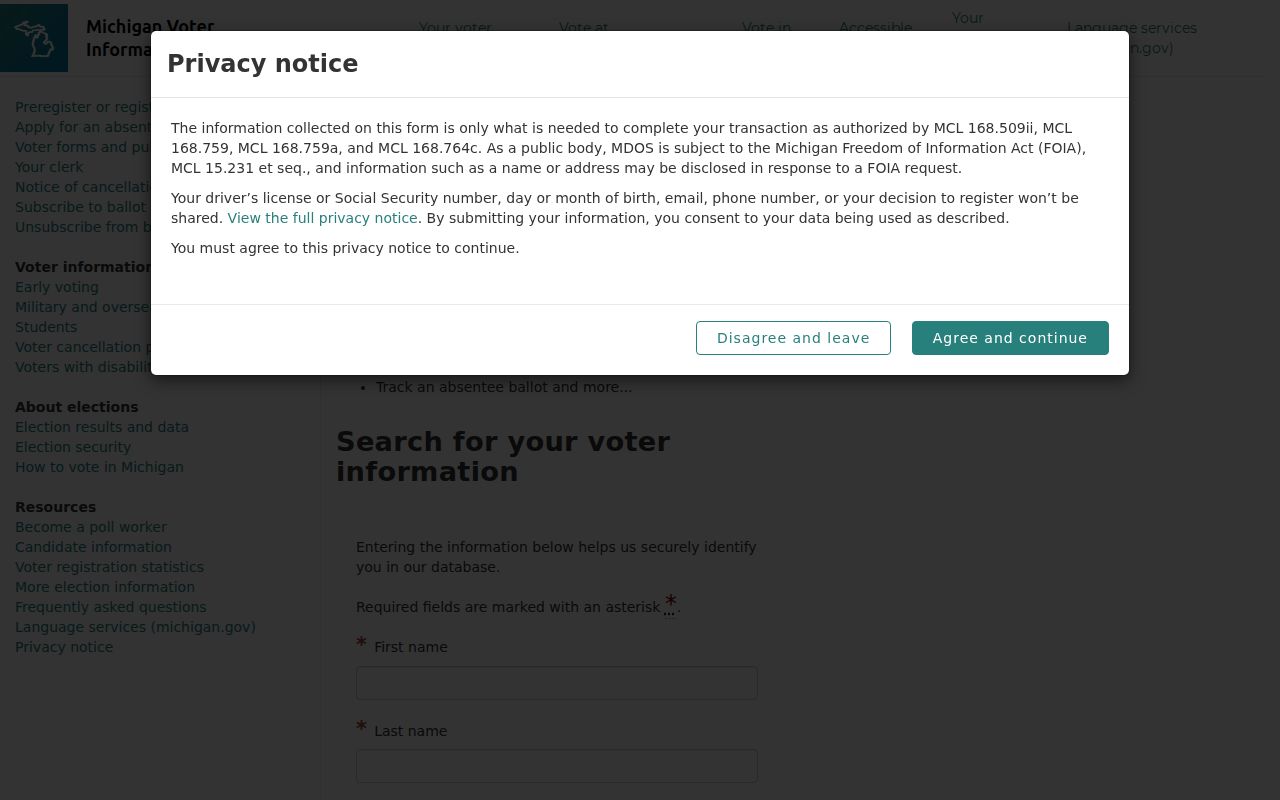 Birmingham residents directory Michigan voter lookup fields